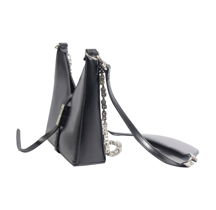 經典黑色時尚v型開口斜跨單肩女包