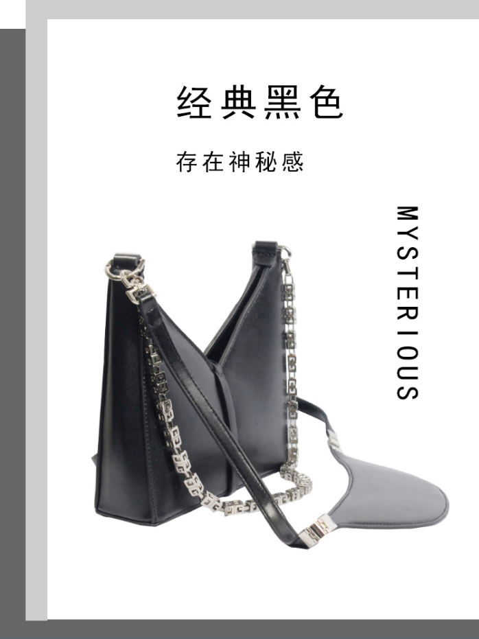 經典黑色時尚v型開口斜跨單肩女包